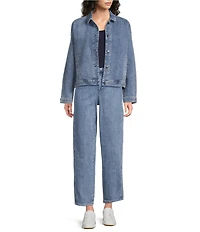 Eileen Fisher Stretch Denim Organic Cotton Blend Classic Collar Long Sleeve Jacket