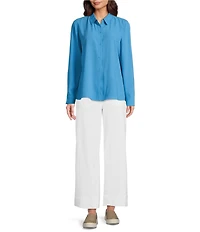 Eileen Fisher Stretch Garment-Dyed Organic Cotton Wide-Leg Pants