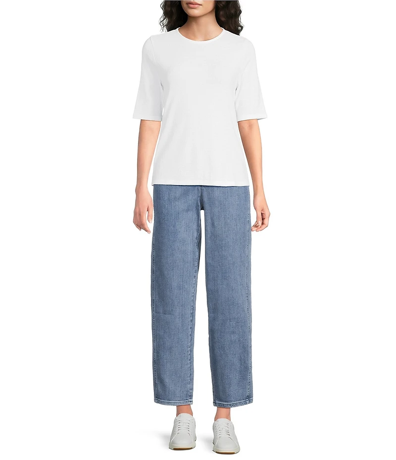 Eileen Fisher Stretch Jersey Crew Neck Elbow Sleeve Tee