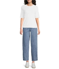 Eileen Fisher Stretch Jersey Crew Neck Elbow Sleeve Tee