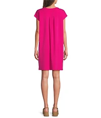Eileen Fisher Stretch Jersey Knit Crew Neck Cap Sleeve Boxy Dress