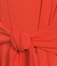 Eileen Fisher Stretch Jersey Knit Crew Neck Cap Sleeve Tie Front Midi Dress