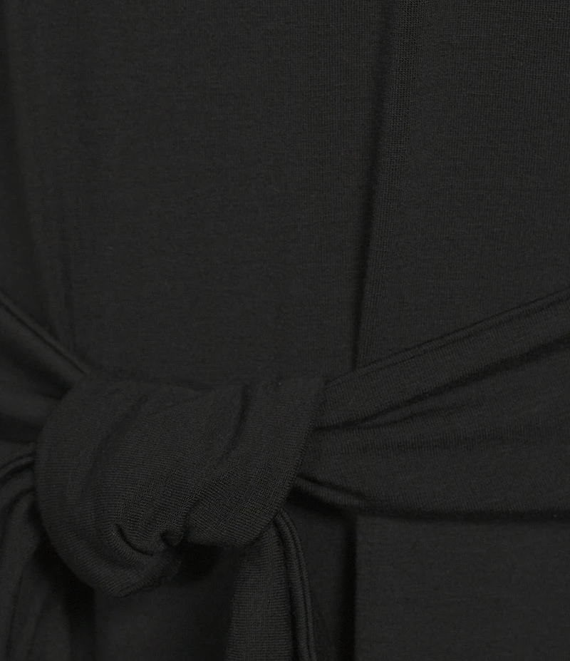 Eileen Fisher Stretch Jersey Knit Crew Neck Cap Sleeve Tie Front Midi Dress