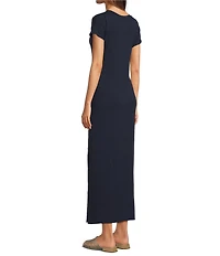 Eileen Fisher Stretch Jersey Knit Crew Neck Cap Sleeve Tie Front Midi Dress