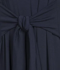 Eileen Fisher Stretch Jersey Knit Crew Neck Cap Sleeve Tie Front Midi Dress