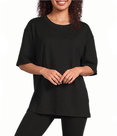 Eileen Fisher Stretch Jersey Knit Crew Neck Elbow Sleeve Tunic