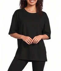 Eileen Fisher Stretch Jersey Knit Crew Neck Elbow Sleeve Tunic