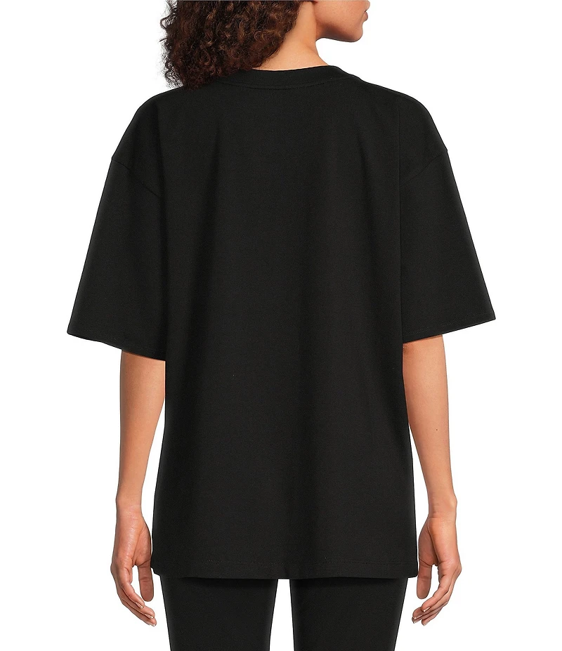 Eileen Fisher Stretch Jersey Knit Crew Neck Elbow Sleeve Tunic