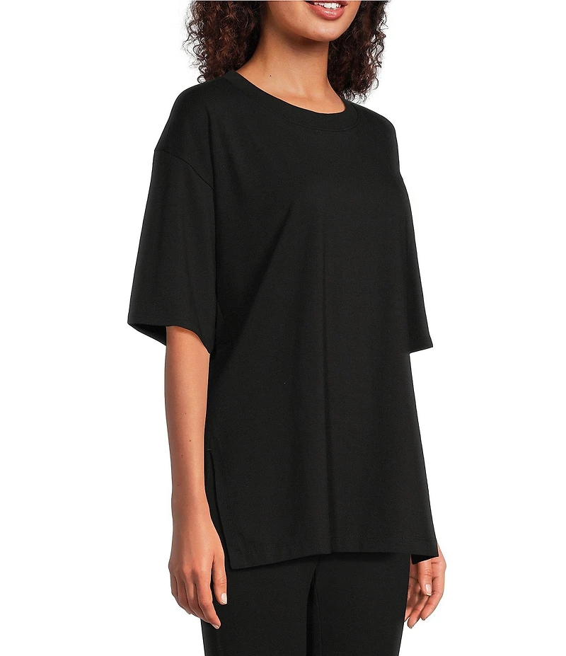Eileen Fisher Stretch Jersey Knit Crew Neck Elbow Sleeve Tunic
