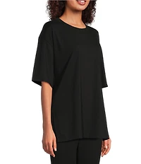 Eileen Fisher Stretch Jersey Knit Crew Neck Elbow Sleeve Tunic