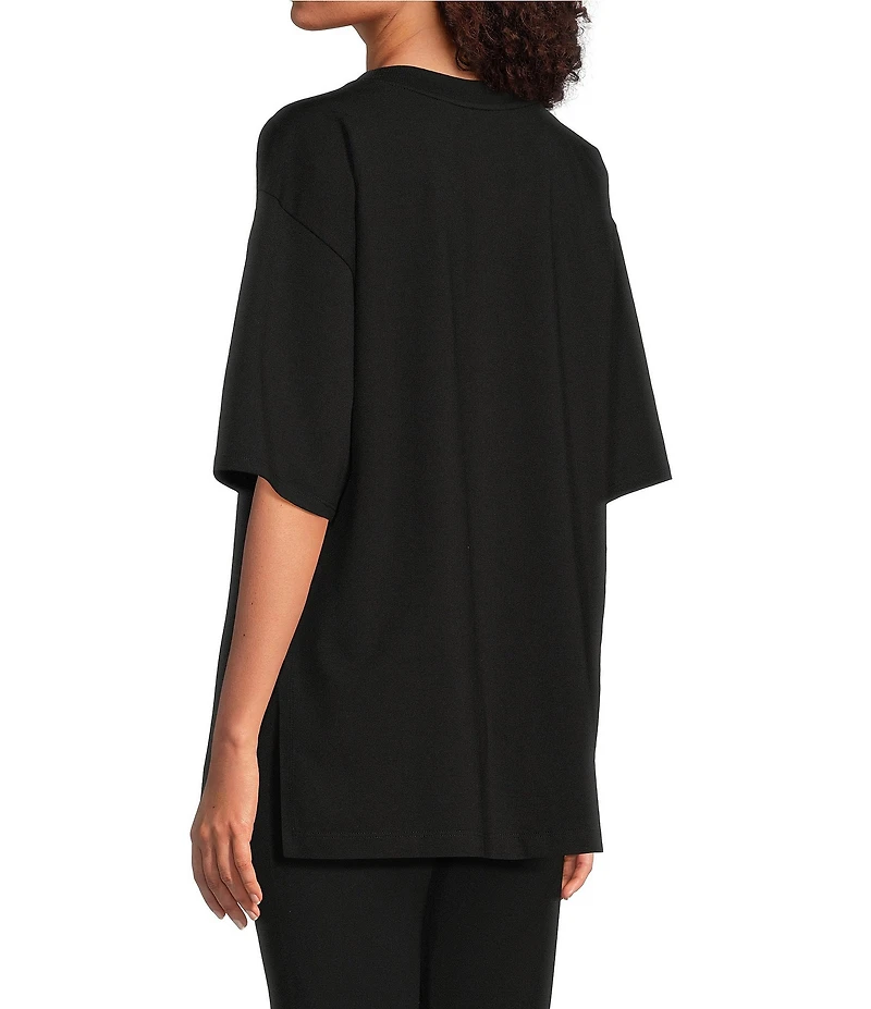Eileen Fisher Stretch Jersey Knit Crew Neck Elbow Sleeve Tunic