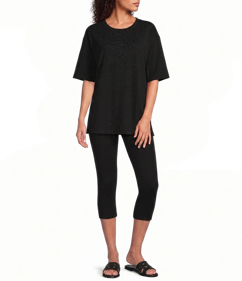 Eileen Fisher Stretch Jersey Knit Crew Neck Elbow Sleeve Tunic