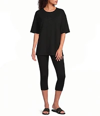 Eileen Fisher Stretch Jersey Knit Crew Neck Elbow Sleeve Tunic