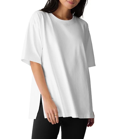 Eileen Fisher Stretch Jersey Knit Crew Neck Elbow Sleeve Tunic