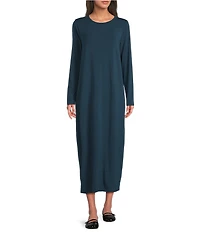 Eileen Fisher Stretch Jersey Knit Round Neck Long Sleeve Oval Midi Dress