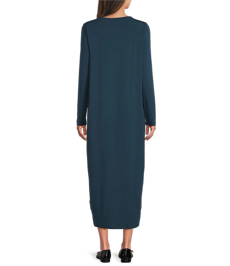 Eileen Fisher Stretch Jersey Knit Round Neck Long Sleeve Oval Midi Dress