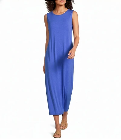 Eileen Fisher Stretch Jersey Knit Round Neck Sleeveless Oval Maxi Dress