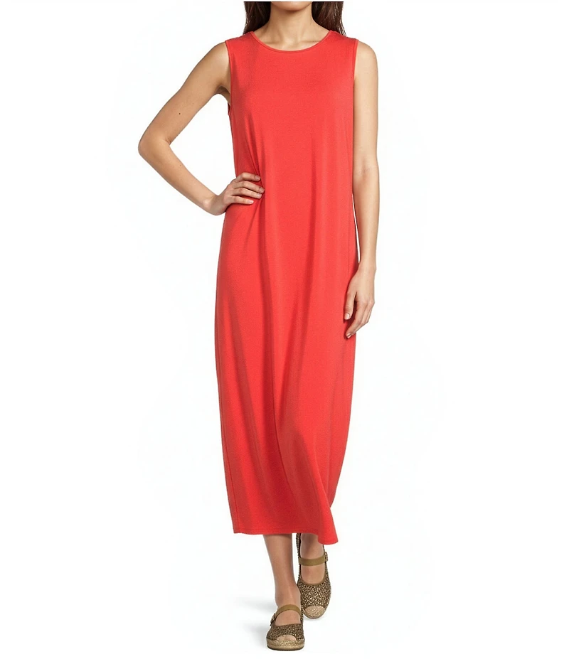 Eileen Fisher Stretch Jersey Knit Round Neck Sleeveless Oval Maxi Dress