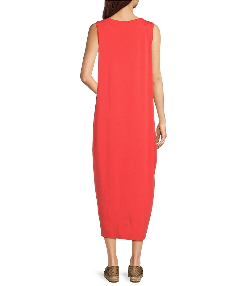 Eileen Fisher Stretch Jersey Knit Round Neck Sleeveless Oval Maxi Dress