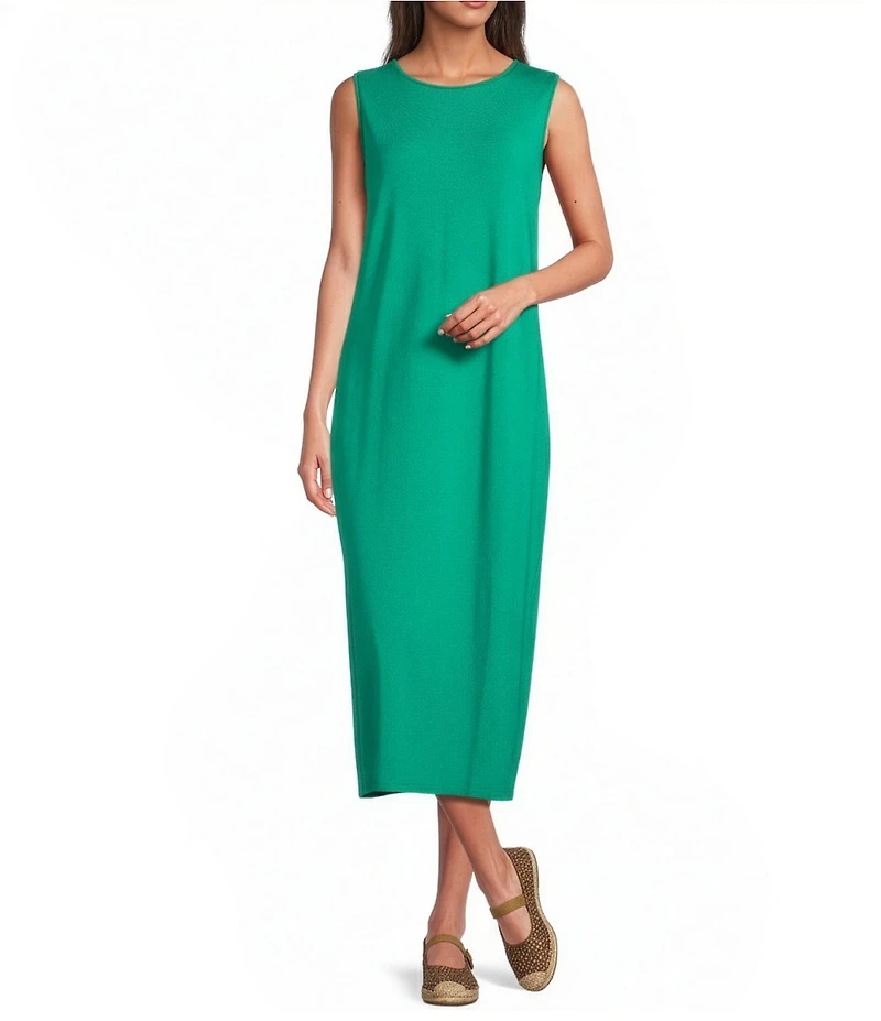 Eileen Fisher Stretch Jersey Knit Round Neck Sleeveless Oval Maxi Dress