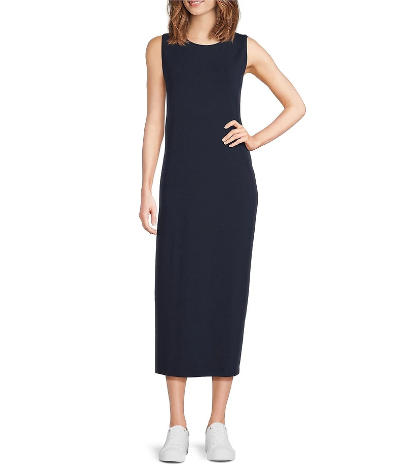 Eileen Fisher Stretch Jersey Knit Round Neck Sleeveless Oval Midi Dress