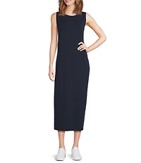 Eileen Fisher Stretch Jersey Knit Round Neck Sleeveless Oval Midi Dress