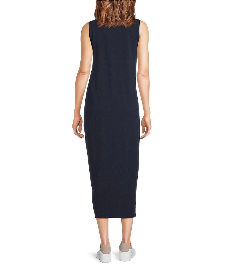 Eileen Fisher Stretch Jersey Knit Round Neck Sleeveless Oval Midi Dress