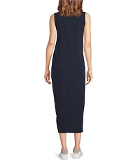 Eileen Fisher Stretch Jersey Knit Round Neck Sleeveless Oval Midi Dress
