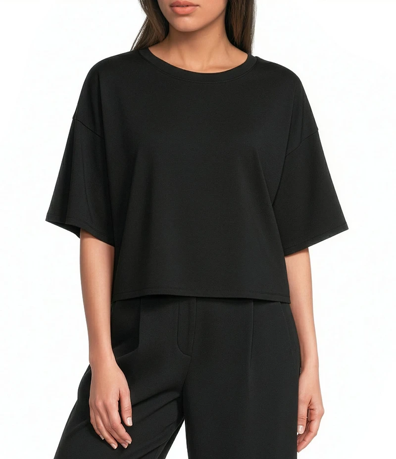 Eileen Fisher Stretch Jersey Organic Cotton Blend Crew Neck Short Sleeve Boxy Tee