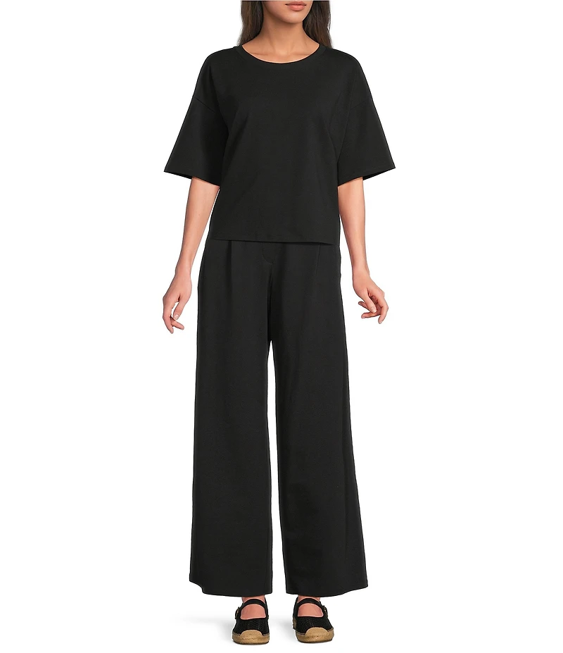 Eileen Fisher Stretch Jersey Organic Cotton Blend Crew Neck Short Sleeve Boxy Tee