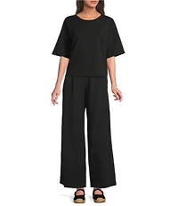 Eileen Fisher Stretch Jersey Organic Cotton Blend Crew Neck Short Sleeve Boxy Tee