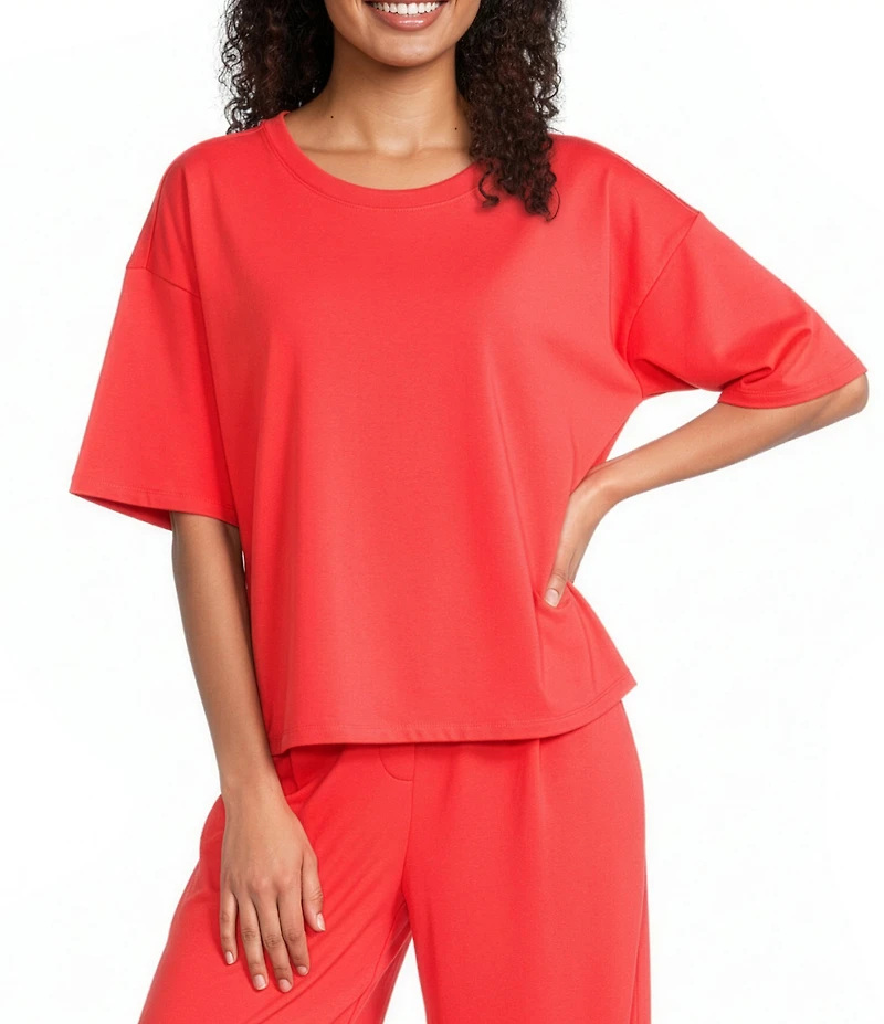 Eileen Fisher Stretch Jersey Organic Cotton Blend Crew Neck Short Sleeve Boxy Tee