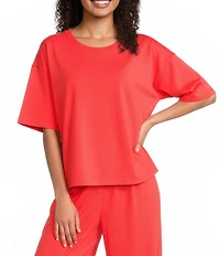 Eileen Fisher Stretch Jersey Organic Cotton Blend Crew Neck Short Sleeve Boxy Tee