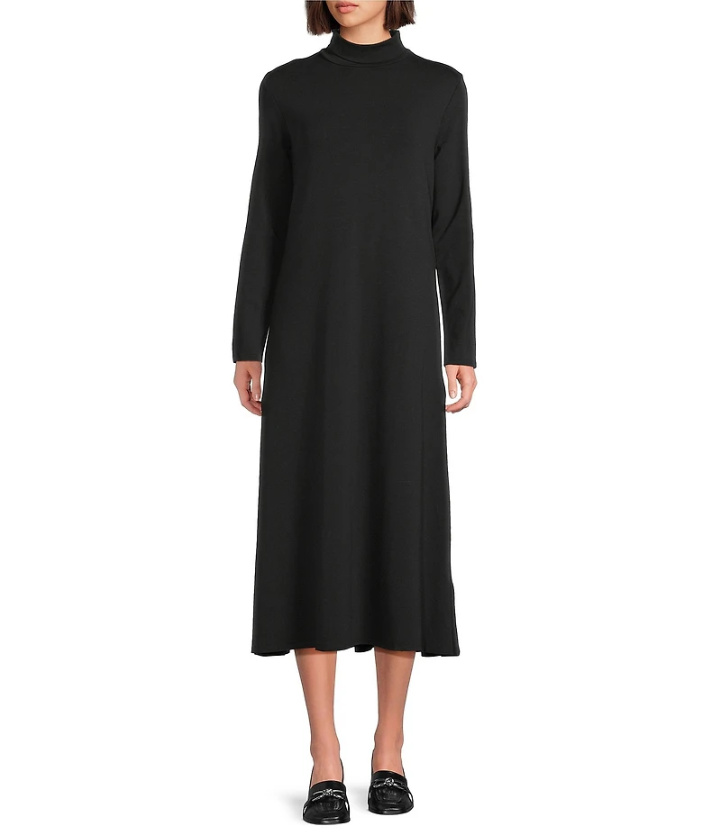 Eileen Fisher Stretch Jersey Turtleneck Long Sleeve Midi Dress