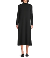Eileen Fisher Stretch Jersey Turtleneck Long Sleeve Midi Dress