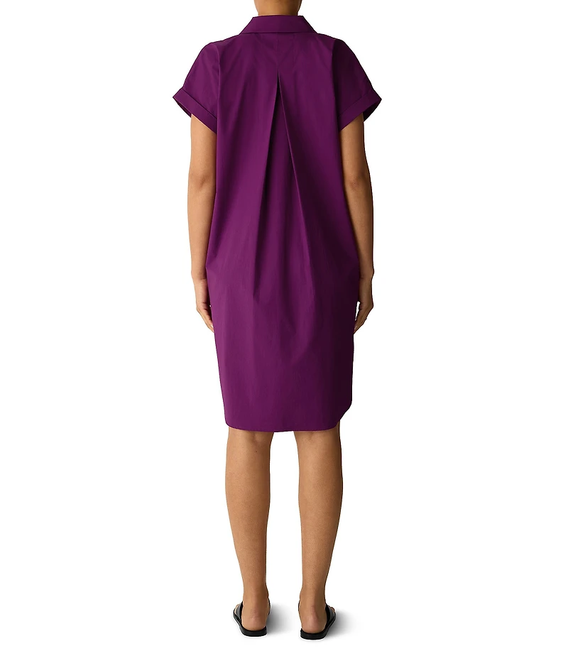 Eileen Fisher Stretch Organic Cotton Poplin Notch Collar Cap Sleeve Boxy Shift Dress