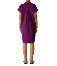 Eileen Fisher Stretch Organic Cotton Poplin Notch Collar Cap Sleeve Boxy Shift Dress