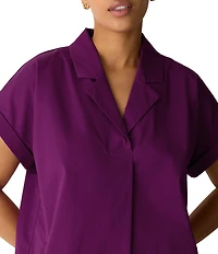 Eileen Fisher Stretch Organic Cotton Poplin Notch Collar Cap Sleeve Boxy Shift Dress