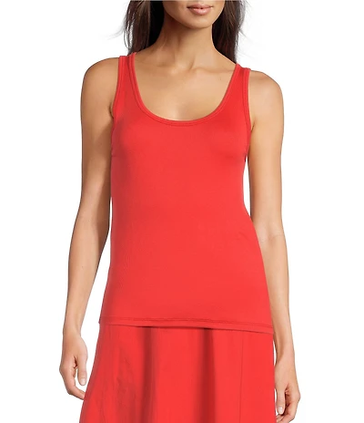Eileen Fisher Organic Cotton Blend Stretch Rib Knit Scoop Neck Sleeveless Tank