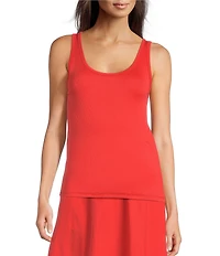 Eileen Fisher Organic Cotton Blend Stretch Rib Knit Scoop Neck Sleeveless Tank