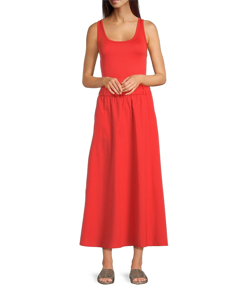Eileen Fisher Organic Cotton Blend Stretch Rib Knit Scoop Neck Sleeveless Tank