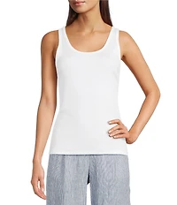 Eileen Fisher Organic Cotton Blend Stretch Rib Knit Scop Neck Sleeveless Tank