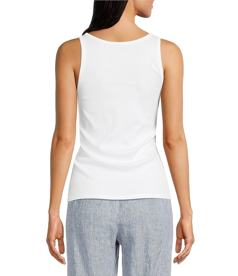 Eileen Fisher Organic Cotton Blend Stretch Rib Knit Scop Neck Sleeveless Tank