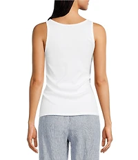 Eileen Fisher Organic Cotton Blend Stretch Rib Knit Scop Neck Sleeveless Tank
