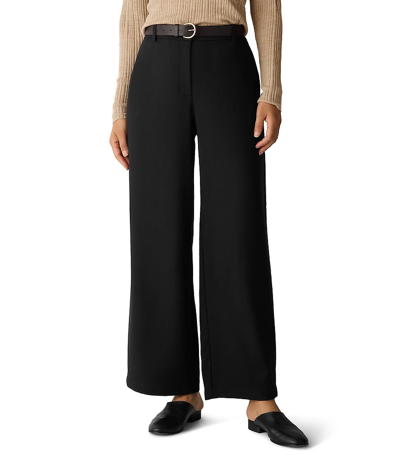 Eileen Fisher Stretch Wool Blend Crepe Wide Leg Trouser Pants