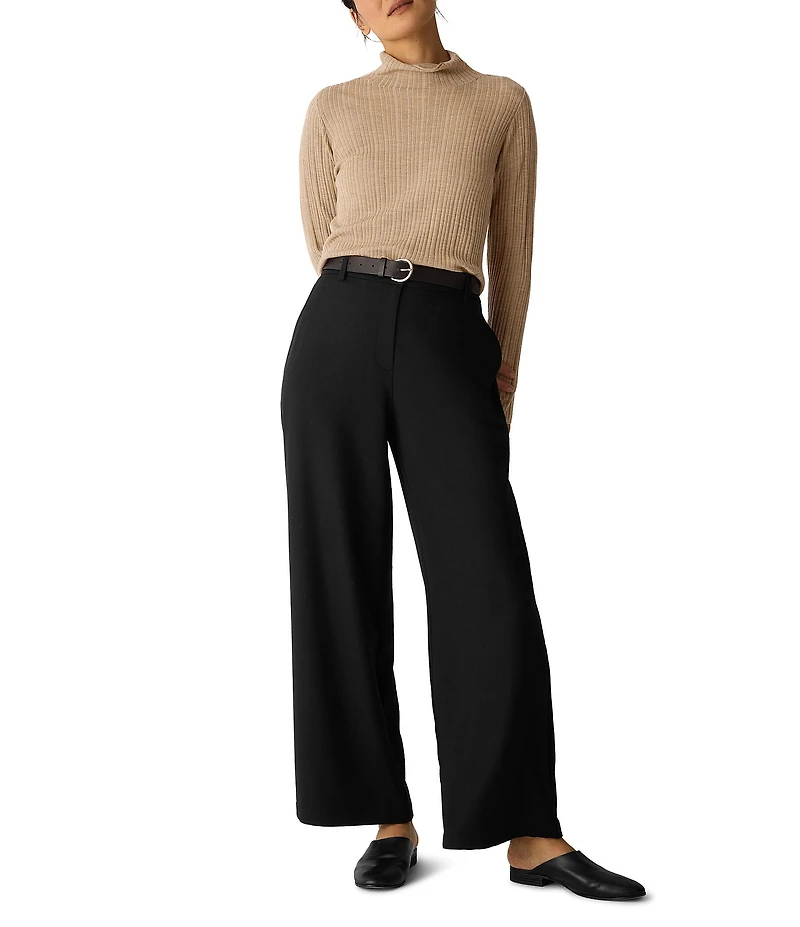 Eileen Fisher Stretch Wool Blend Crepe Wide Leg Trouser Pants