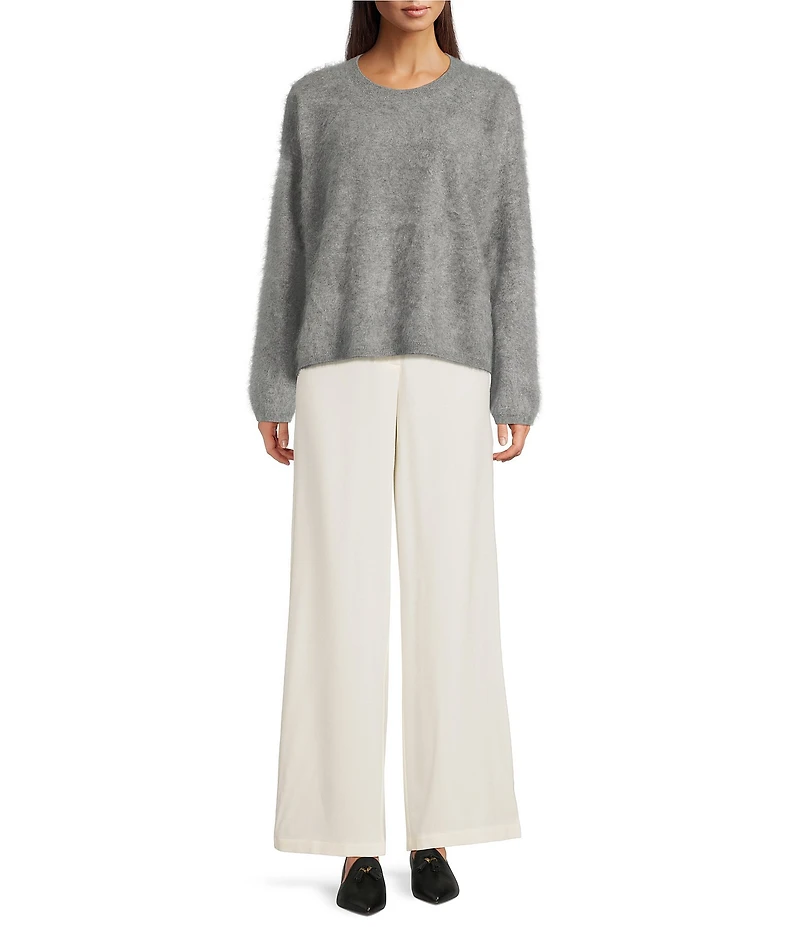 Eileen Fisher Stretch Wool Blend Crepe Wide Leg Trouser Pants