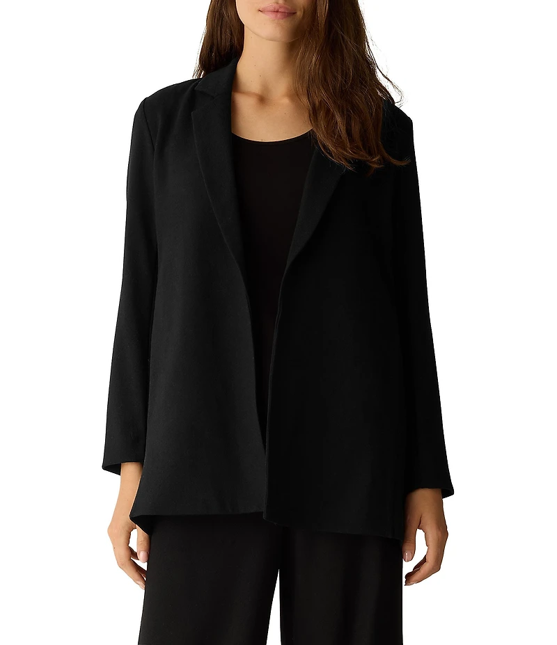 Eileen Fisher Stretch Wool Crepe Notch Lapel Long Sleeve Blazer