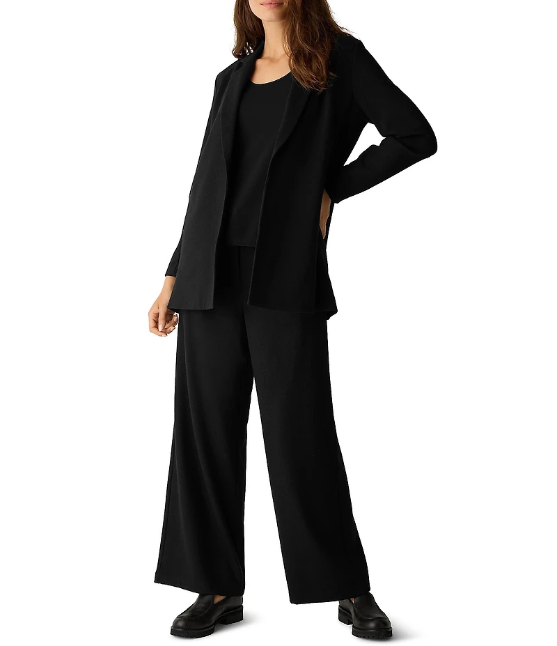Eileen Fisher Stretch Wool Crepe Notch Lapel Long Sleeve Blazer