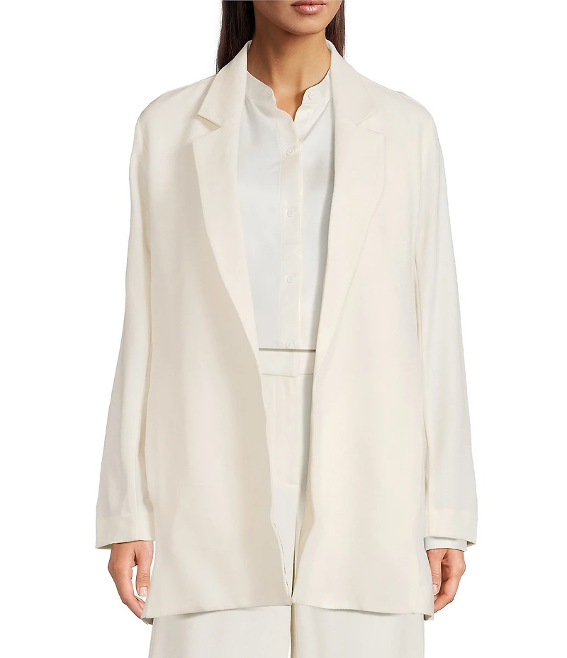 Eileen Fisher Stretch Wool Crepe Notch Lapel Long Sleeve Blazer